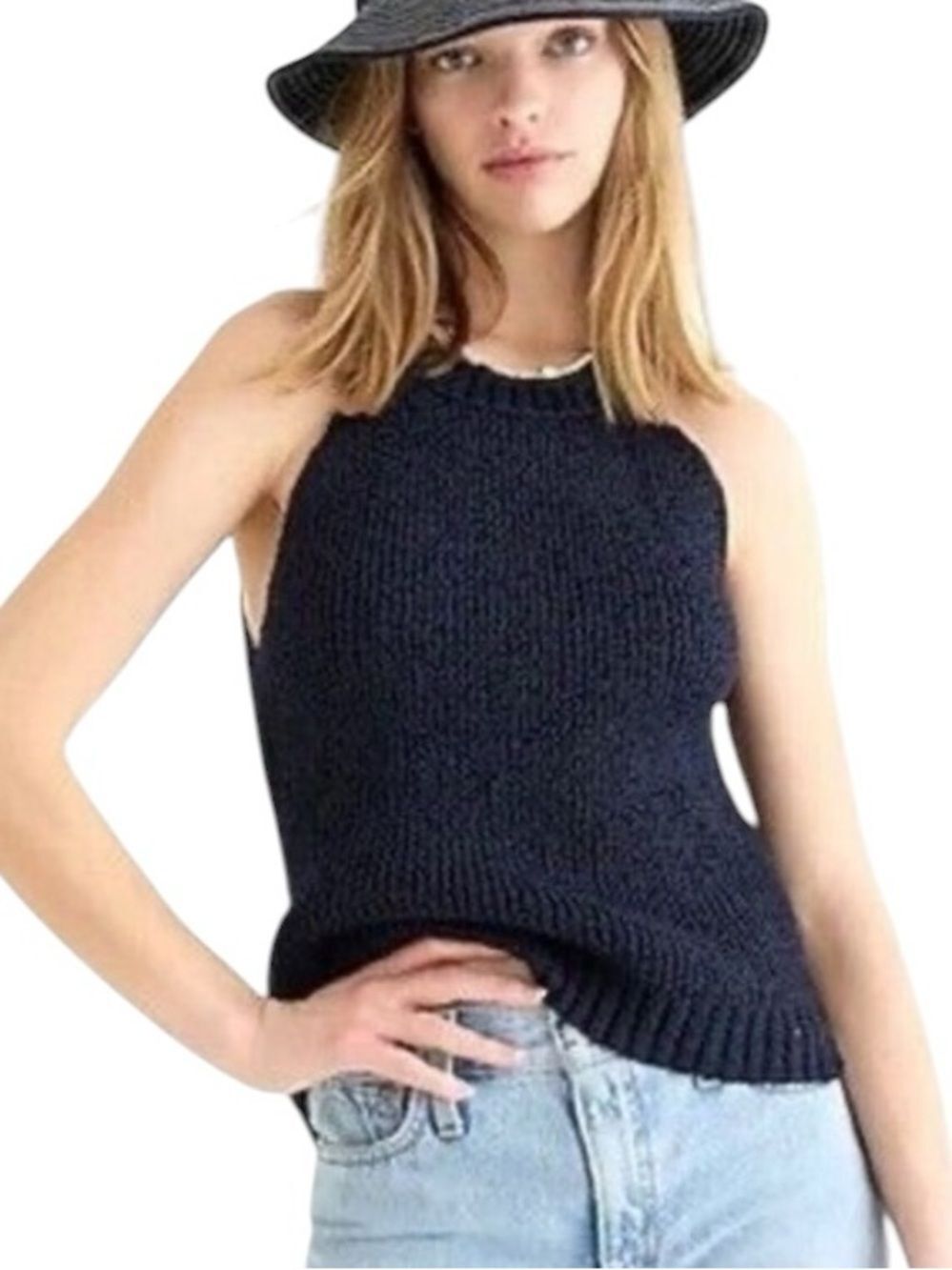 Point Sur Sleeveless knit Tank Top Black Stretch small
